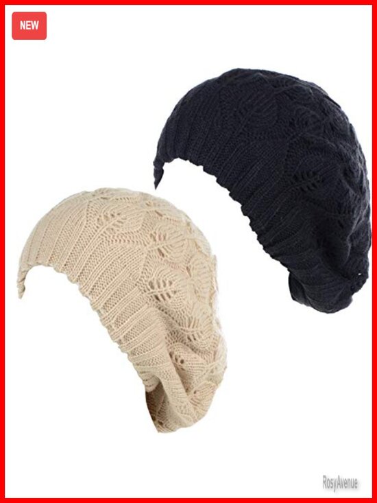 Mid-Weight Slouchy Leafy Cutout Crochet Soft Knit French Beret Hat